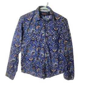 Cowboy Hardware Western Shirt Blue Floral Pearl Snap Button Boy's Size 14-16 XL